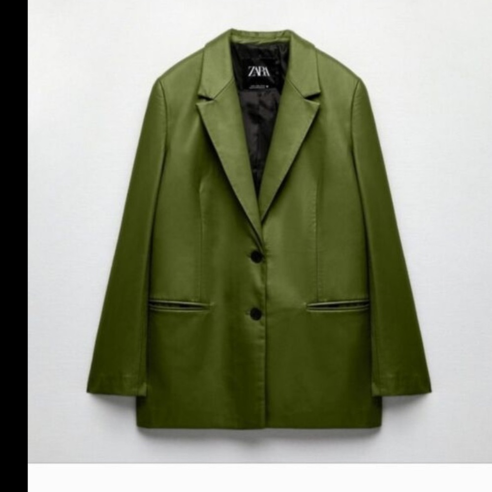 NWT Zara Olive green Faux Leather Blazer S